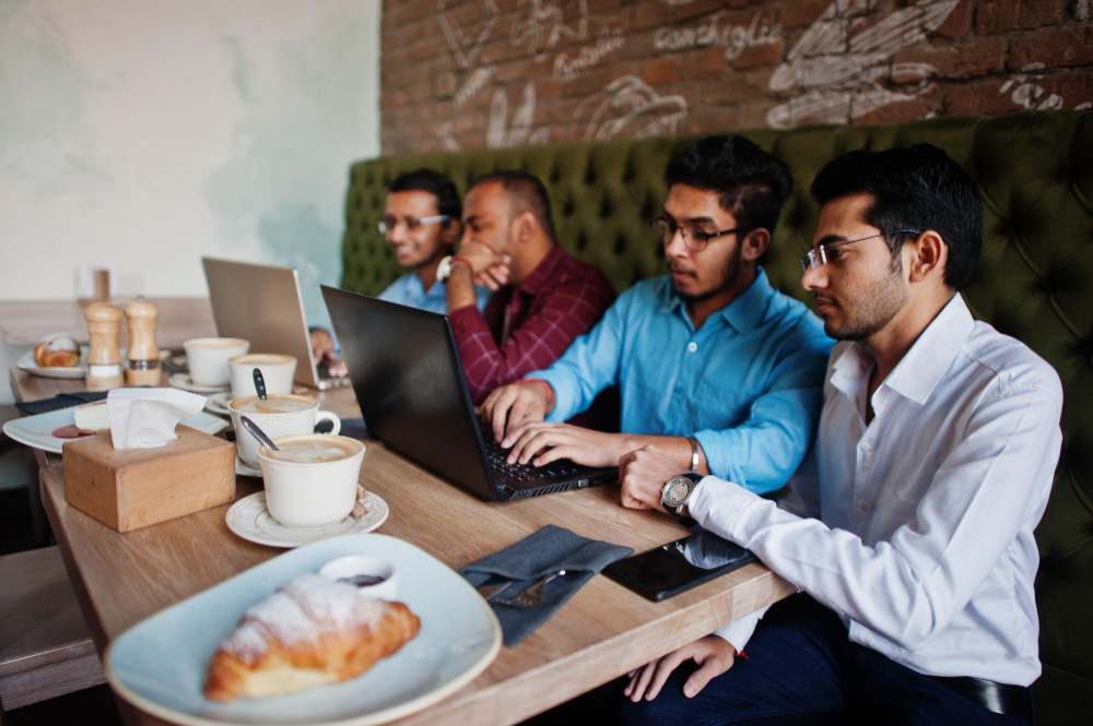 Back-office administration team working through operational documentation